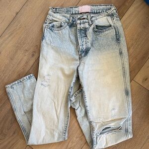 REVICE Light Washed Distressed Straight Leg Jeans